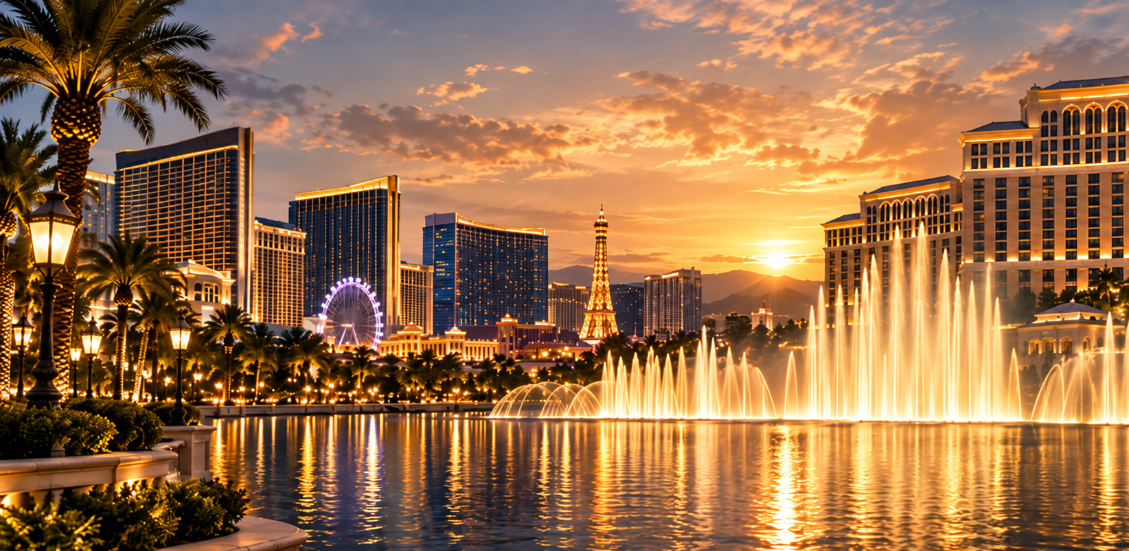 Las Vegas fountain and skyline scenery